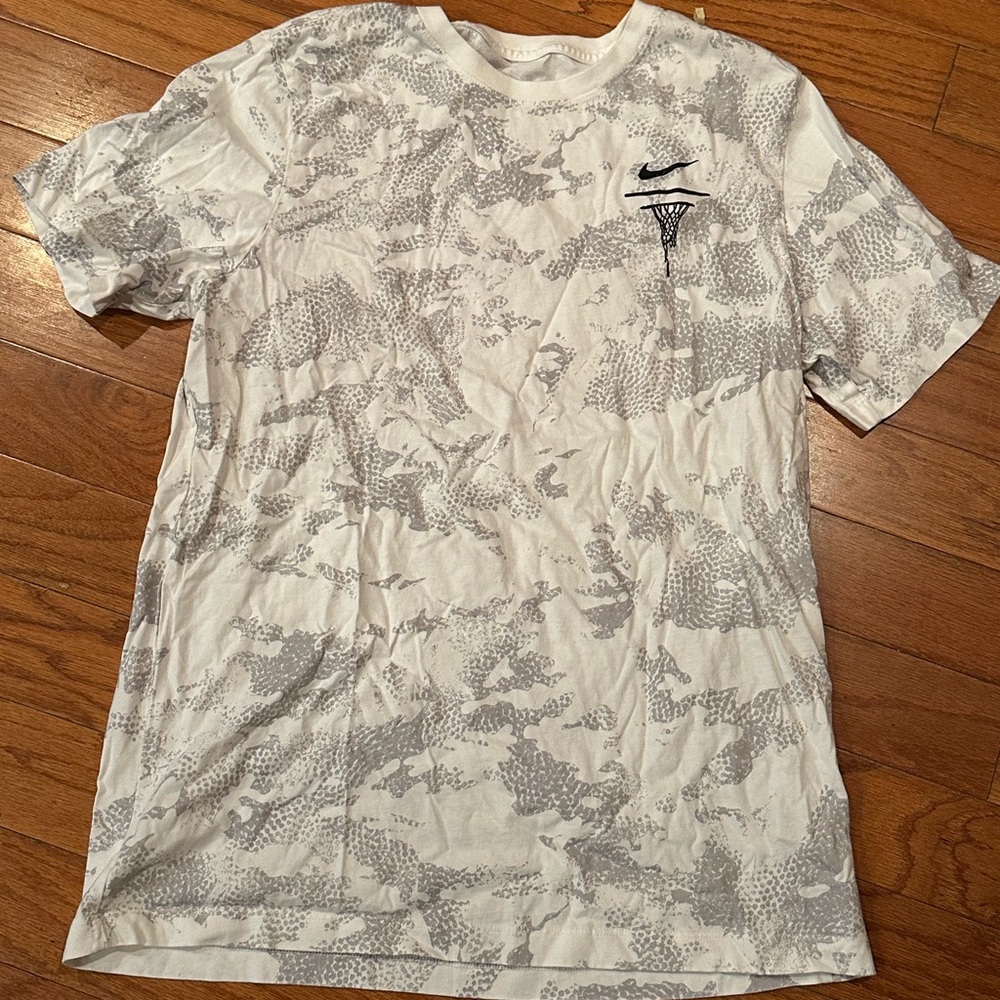 Nike White & Gray Short Sleeve Dri-FIT Tee with Subtle Print